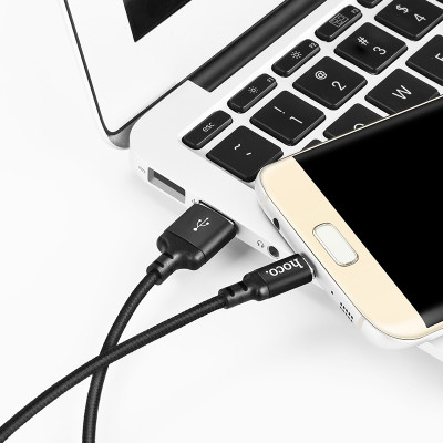 Кабель HOCO X14 USB to Micro 2A, 2m, nylon, aluminum connectors, Black Кабель HOCO X14 USB to Micro 2A, 2m, nylon, aluminum connectors, Black