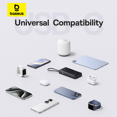 Зовнішній акумулятор Baseus Bipow 2 Digital Display Power Bank With Built-in USB-C Cable 20000mah 20W Cluster Black