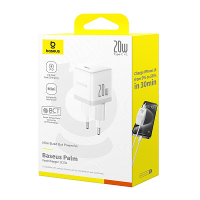 Мережевий зарядний пристрій Baseus Palm Fast Charger 1C 20W EU Moon White Мережевий зарядний пристрій Baseus Palm Fast Charger 1C 20W EU Moon White