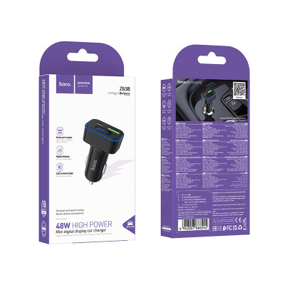 Автомобільний зарядний пристрій HOCO Z63B Barry 48W dual port PD30W+QC3.0 digital display car charger
