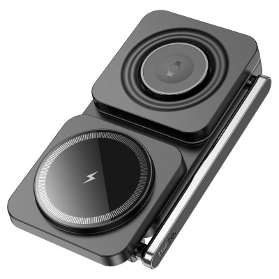 Бездротовий зарядний пристрій HOCO CQ10 Consuelo folding 3-in-1 wireless fast charger Black