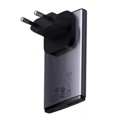 Мережевий зарядний пристрій з  кабелем Baseus GaN5 Pro Ultra-Slim Fast Charger C+U 65W Gray((With Mini White Cable C to C 100W(20V/5A) 1m Black)