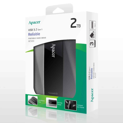 Зовнішній жорсткий диск PHD External 2.5'' Apacer USB 3.2 Gen 1 AC533 2TB Black Зовнішній жорсткий диск PHD External 2.5'' Apacer USB 3.2 Gen 1 AC533 2TB Black