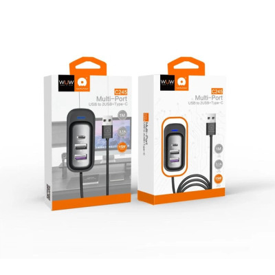 USB-хаб WUW-C245 3-in-1 USB-A to 2 USB-A, USB-C Black USB-хаб WUW-C245 3-in-1 USB-A to 2 USB-A, USB-C Black