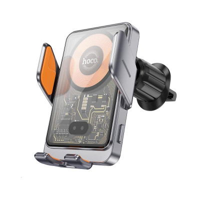 Автотримач для телефона з БЗП HOCO HW7 Transparent Discovery Edition wireless fast charging car holder(air outlet) Metal Gray Автотримач для телефона з БЗП HOCO HW7 Transparent Discovery Edition wireless fast charging car holder(air outlet) Metal Gray