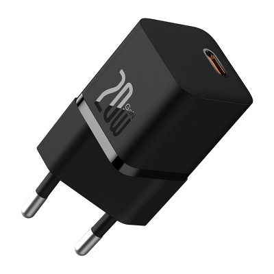 Мережевий зарядний пристрій з кабелем Baseus GaN5 Fast Charger(mini) 1C 20W EU Cluster Black(With: Fast Charging Data Cable Type-C)