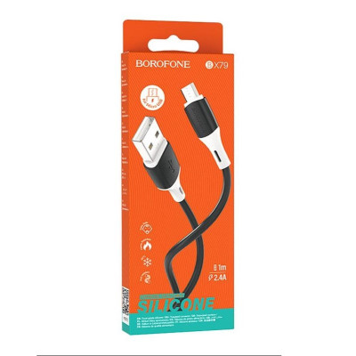 Кабель BOROFONE BX79 USB to Micro 2.4A, 1m, silicone, silicone connectors, Black Кабель BOROFONE BX79 USB to Micro 2.4A, 1m, silicone, silicone connectors, Black