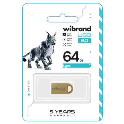 Флеш-накопичувач Wibrand USB 2.0 Lynx 64Gb Gold Флеш-накопичувач Wibrand USB 2.0 Lynx 64Gb Gold