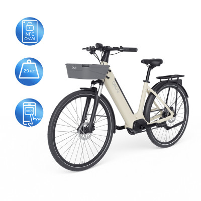 Електровелосипед OKAI EB10 Beige 28', 250(500)W, 14.4Ah, 100km, 25km\h, NFC, App, 29kg