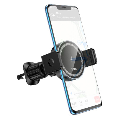 Автотримач для телефона з БЗП HOCO HW35 Power electric magnetic wireless fast charging car holder(air outlet) Black
