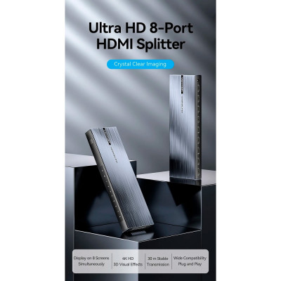 Сплітер Vention 4K 1x8 HDMI Splitter Black Aluminum Alloy Type EU Standard