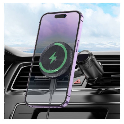 Автотримач для телефона з БЗП HOCO HW6 Vision metal magnetic wireless fast charging car holder(air outlet) Black Автотримач для телефона з БЗП HOCO HW6 Vision metal magnetic wireless fast charging car holder(air outlet) Black