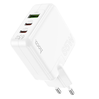 Мережевий зарядний пристрій HOCO C115A Header PD65W  GaN three-port(2C1A) charger White
