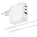 Мережевий зарядний пристрій HOCO C115A Header PD65W GaN  three-port(2C1A) charger set(Type-C to Type-C) White