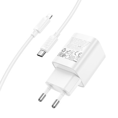 Мережевий зарядний пристрій з кабелем HOCO C148A Charm single port PD30W charger set (C to iP) (EU) White