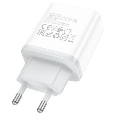 Мережевий зарядний пристрій HOCO C104A Stage single port PD20W charger White Мережевий зарядний пристрій HOCO C104A Stage single port PD20W charger White