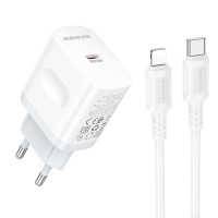 Мережевий зарядний пристрій з кабелем BOROFONE BA99A Breeze single port PD20W charger set(C to iP) White Мережевий зарядний пристрій з кабелем BOROFONE BA99A Breeze single port PD20W charger set(C to iP) White