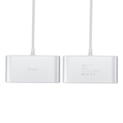 Автомобільний зарядний пристрій HOCO Z13 LCD one-pull-three car charger Silver