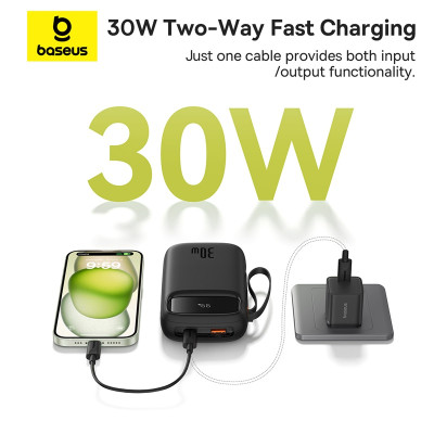 Зовнішній акумулятор Baseus QPow 2 Digital Display Fast-Charging Power Bank with 2 Built-in Type-C Cable 20000mAh 30W Cluster Black