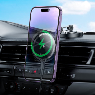 Автотримач для телефона з БЗП HOCO HW26 Jacques metal magnetic wireless fast charging car holder Black metal gray Автотримач для телефона з БЗП HOCO HW26 Jacques metal magnetic wireless fast charging car holder Black metal gray