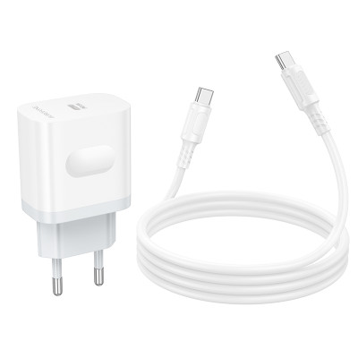 Мережевий зарядний пристрій з кабелем BOROFONE BA99A Breeze single port PD20W charger set(C to C) White Мережевий зарядний пристрій з кабелем BOROFONE BA99A Breeze single port PD20W charger set(C to C) White