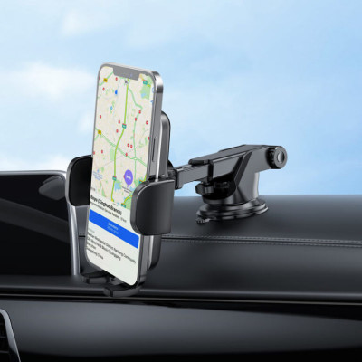 Автотримач для телефона HOCO CA95 Polaris push-type telescopic suction cup car holder Black