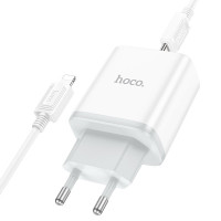Мережевий зарядний пристрій з кабелем HOCO C105A Stage dual port PD20W+QC3.0 charger set (C to iP)(EU) White Мережевий зарядний пристрій з кабелем HOCO C105A Stage dual port PD20W+QC3.0 charger set (C to iP)(EU) White