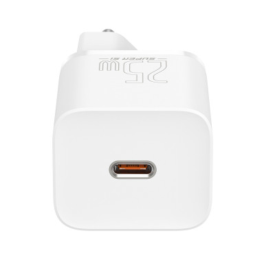 Мережевий зарядний пристрій з кабелем Baseus Super Si Quick Charger 1C 25W EU Sets White（ Mini White Cable Type-C to Type-C 3A 1m White）