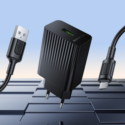 Мережевий зарядний пристрій з кабелем BOROFONE BAS72A Source single port QC3.0 charger set(Micro) Black Мережевий зарядний пристрій з кабелем BOROFONE BAS72A Source single port QC3.0 charger set(Micro) Black