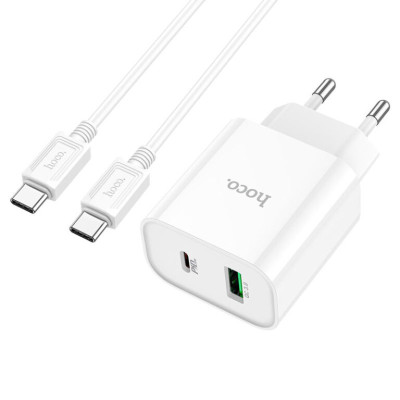 Мережевий зарядний пристрій з кабелем HOCO C80A Plus Rapido PD20W+QC3.0 charger set(Type-C to Type-C) White Мережевий зарядний пристрій з кабелем HOCO C80A Plus Rapido PD20W+QC3.0 charger set(Type-C to Type-C) White
