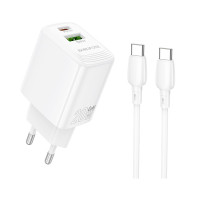 Мережевий зарядний пристрій з кабелем BOROFONE BN27 Fuente PD20W+QC3.0 charger set (C to C) (EU) White Мережевий зарядний пристрій з кабелем BOROFONE BN27 Fuente PD20W+QC3.0 charger set (C to C) (EU) White