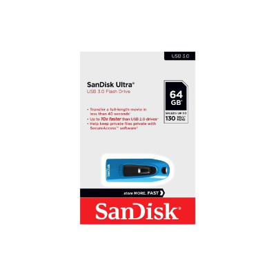 Флеш-накопичувач SanDisk USB 3.0 Ultra 64Gb (130Mb/s) Blue Флеш-накопичувач SanDisk USB 3.0 Ultra 64Gb (130Mb/s) Blue