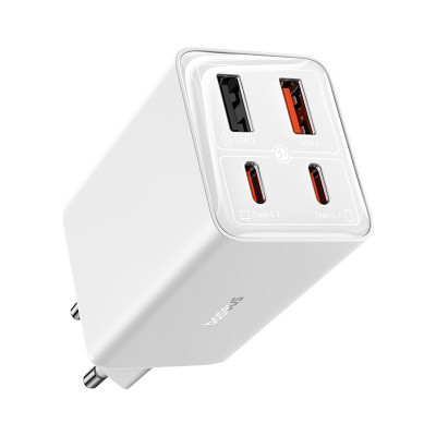 Мережевий зарядний пристрій з кабелем Baseus GaN6 Pro Fast Charger 2C+2U 65W  EU Moon White((With:Mini White Cable C to C 100W(20V/5A) 1m White）