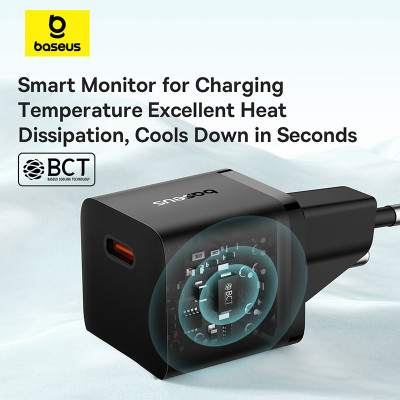 Мережевий зарядний пристрій з кабелем Baseus GaN5 Fast Charger(mini) 1C 20W EU Cluster Black(With: Fast Charging Data Cable Type-C)