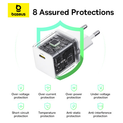 Мережевий зарядний пристрій Baseus Palm Fast Charger 1C 20W EU Moon White (with Baseus Mini White Cable USB-C to USB-C 60W (20V/3A) 1m Moon White) Мережевий зарядний пристрій Baseus Palm Fast Charger 1C 20W EU Moon White (with Baseus Mini White Cable USB-C to USB-C 60W (20V/3A) 1m Moon White)