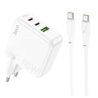 Мережевий зарядний пристрій HOCO C115A Header PD65W GaN  three-port(2C1A) charger set(Type-C to Type-C) White