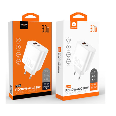 Мережевий зарядний пристрій WUW-C208 30W PD USB-C + USB QC3.0 18W white Мережевий зарядний пристрій WUW-C208 30W PD USB-C + USB QC3.0 18W white
