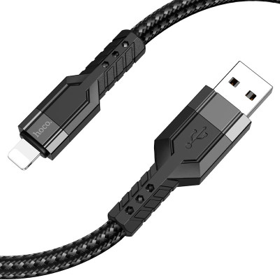 Кабель HOCO U110 USB to iP 2.4A, 1.2m, nylon, aluminum connectors, Black Кабель HOCO U110 USB to iP 2.4A, 1.2m, nylon, aluminum connectors, Black