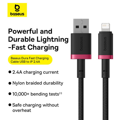 Кабель Baseus Dura Series Fast Charging Cable USB to iP 2.4A 1m Red+Black