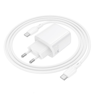 Мережевий зарядний пристрій з кабелем BOROFONE BN27 Fuente PD20W+QC3.0 charger set (C to C) (EU) White Мережевий зарядний пристрій з кабелем BOROFONE BN27 Fuente PD20W+QC3.0 charger set (C to C) (EU) White