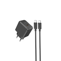 Мережевий зарядний пристрій з кабелем HOCO CS13A Ocean single port PD20W charger set(Type-C to Type-C) Black Мережевий зарядний пристрій з кабелем HOCO CS13A Ocean single port PD20W charger set(Type-C to Type-C) Black
