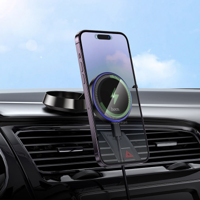 Автотримач для телефона з БЗП HOCO HW33 Metal ring magnetic wireless fast charging car holder (center console) Metal Grey Автотримач для телефона з БЗП HOCO HW33 Metal ring magnetic wireless fast charging car holder (center console) Metal Grey