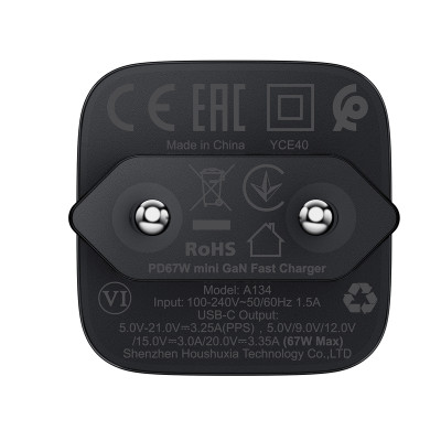 Мережевий зарядний пристрій ACEFAST A134 PD67W mini GaN USB-C fast charger Black