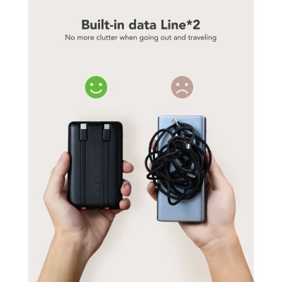 Внешний аккумулятор VEGER 10000 mAh with built-in cables Type C / Lightning PD QC3.0 2A 22,5W C11 (W1170) black