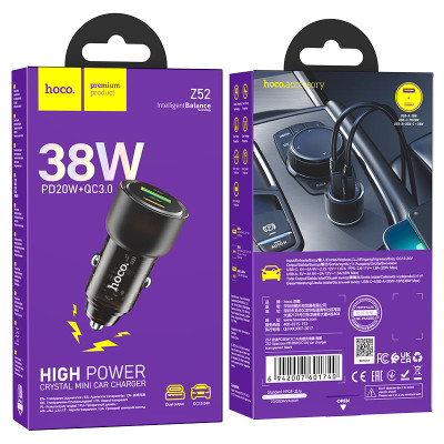 Автомобільний зарядний пристрій HOCO Z52 Spacious PD38W (1C1A) car charger Transparent Black Автомобільний зарядний пристрій HOCO Z52 Spacious PD38W (1C1A) car charger Transparent Black
