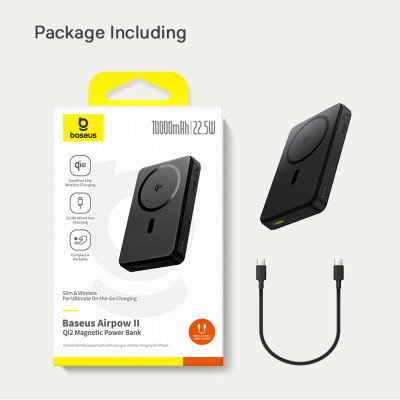 Зовнішній акумулятор Baseus Airpow Ⅱ Qi2 Magnetic Power Bank 10000mAh 22.5W Cosmic Black （With Simple Series Charging Cable Type-C to Type-C（20V/3A）30
