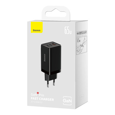 Мережевий зарядний пристрій з кабелем Baseus GaN5 Pro Fast Charger 2C+U 65W EU Black(Baseus Xiaobai charging Cable Type-C to Type-C 100W) Мережевий зарядний пристрій з кабелем Baseus GaN5 Pro Fast Charger 2C+U 65W EU Black(Baseus Xiaobai charging Cable Type-C to Type-C 100W)