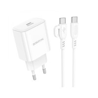 Мережевий зарядний пристрій з кабелем BOROFONE BA81A single port PD20W charger set (Type-C to Type-C) (EU) White Мережевий зарядний пристрій з кабелем BOROFONE BA81A single port PD20W charger set (Type-C to Type-C) (EU) White