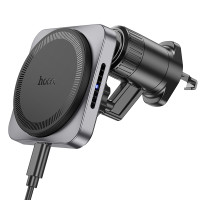 Автотримач для телефона з БЗП HOCO HW15 Speed magnetic wireless fast charging car holder(air outlet) Black Metal Gray