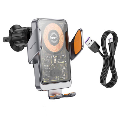 Автотримач для телефона з БЗП HOCO HW7 Transparent Discovery Edition wireless fast charging car holder(air outlet) Metal Gray Автотримач для телефона з БЗП HOCO HW7 Transparent Discovery Edition wireless fast charging car holder(air outlet) Metal Gray